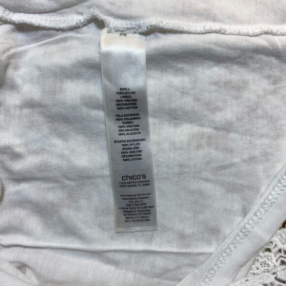 Chico’s White Top Lace Detailing Sheer Overlay Floral Embroidery Size 2 - Picture 7 of 7